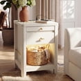 thumbnail image 6 of Nightstand with Charging Station and LED Light, Wood Curved Night Stand with 2 Drawers & Open Shelf, Modern Bedside Table with Side Storage, End Table for Bedroom, White, 6 of 9