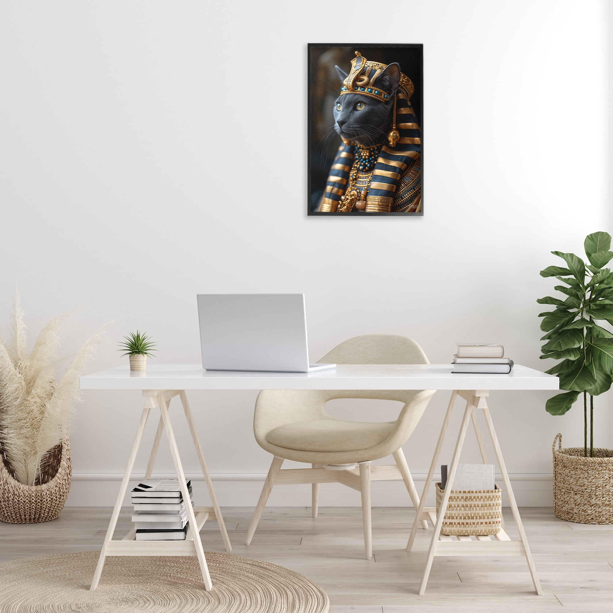 Stupell Industries Egyptian Pharaoh Cat Novelty Painting Black Framed Art Print Wall Art, 16 x 24