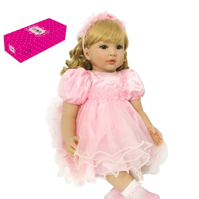 Decdeal Muñeca Reborn, muñecas realistas, vinilo de silicona y cuerpo de algodón Decdeal Vestido rosa vaporoso