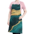 thumbnail image 5 of Teal Marble Gold Line Pattern Apron-Garden Aprons for Women with Pockets-Cotton Linen Waterproof Kitchen Cooking Gardening Aprons Adjustable for Kitchen,Cooking,BBQ and Salon 33x27 Inch, 5 of 7