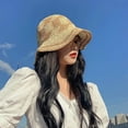 thumbnail image 5 of CoCopeanut Topi Bucket Rajutan Benang Jerami Tangan Topi Matahari Lembut Musim Semi Musim Panas Topi Pantai Wanita Topi Nelayan Bob Kotak-kotak Panama Wanita, 5 of 6