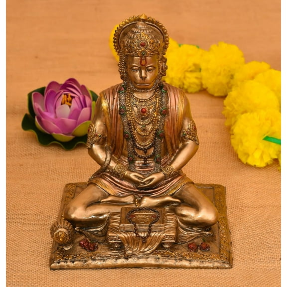 DevineSoul Bronze Sitting Hanuman Ji murti for Pooja Room I Hanuman Statue I Home Temple Decoration Items I Hanumn ji murti I Bronze god Idols