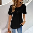 thumbnail image 2 of Short Sleeve Blouse Pure Color V Neckline Casual Fitted Short Sleeve Blouse for Lady Girl Summer Black L, 2 of 8