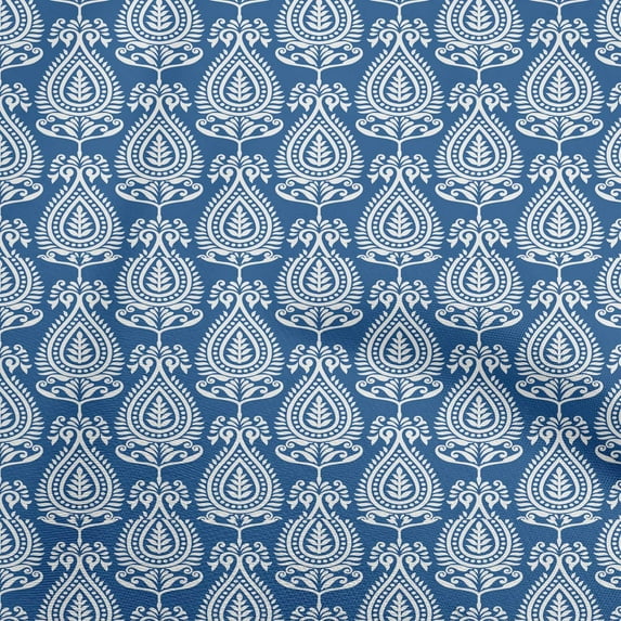 oneOone Cotton Silk Medium Blue Fabric Asian Block Sewing Material Print Fabric By The Yard 42 Inch Wide