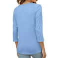 thumbnail image 7 of VDJ Button Shirts for Women 3/4 Sleeve V Neck Casual Fit Plain Color Sky Blue T Shirts Comfort Soft Basics Tops for Women Size L, 7 of 7