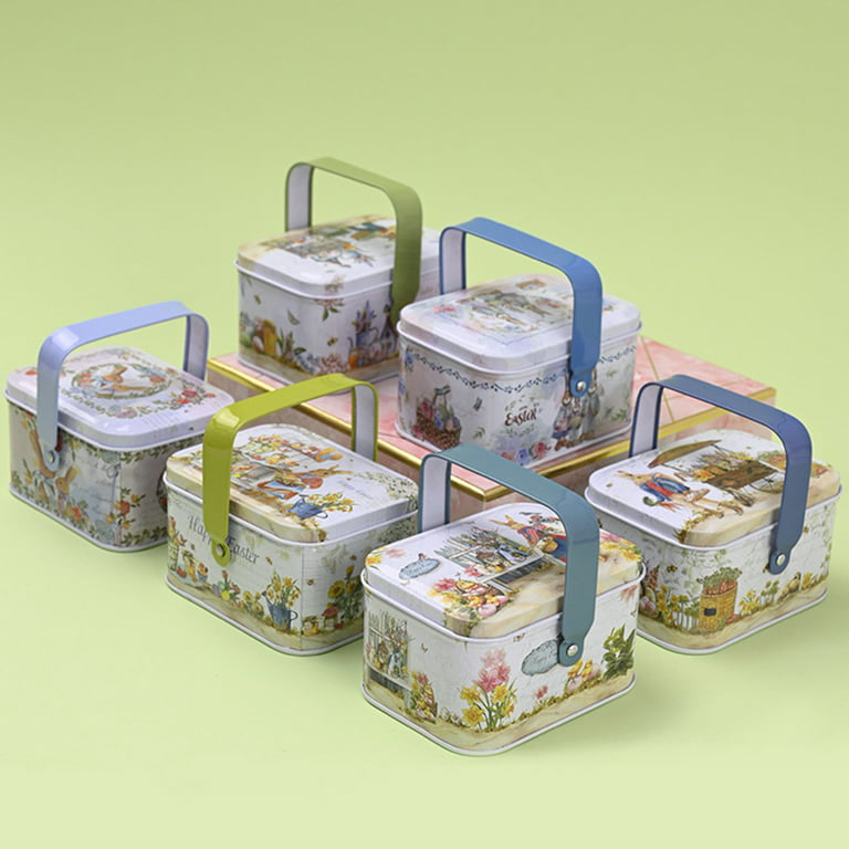 Tin Box Container Metal Tin Sundries Organizer Storage Can Slide Top  Rectangle Easter Egg Tin Box Cookie Tins for Travel Party Holiday Gifts  White 