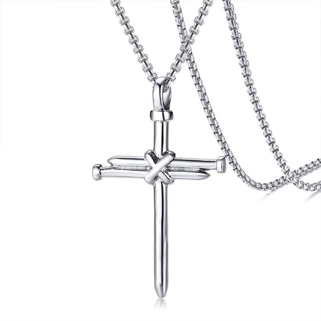 Nail Cross Pendant for Men Stainless Steel Necklaces Punk Christian Prayer