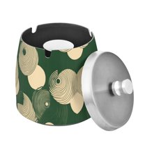 Yayeee Ashtray with Lid for Cigarette Smokeless Stainless Steel Home Ash Holder, Beige Abstract