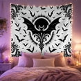 thumbnail image 2 of Monochrome Bat with Damask Flourishes on White Background, Spooky Gothic Illustration for Halloween Enthusiasts, Decorative Art Print, Halloween Gift Tapestry Wall Hanging for Bedroom and Dorm, 2 of 7