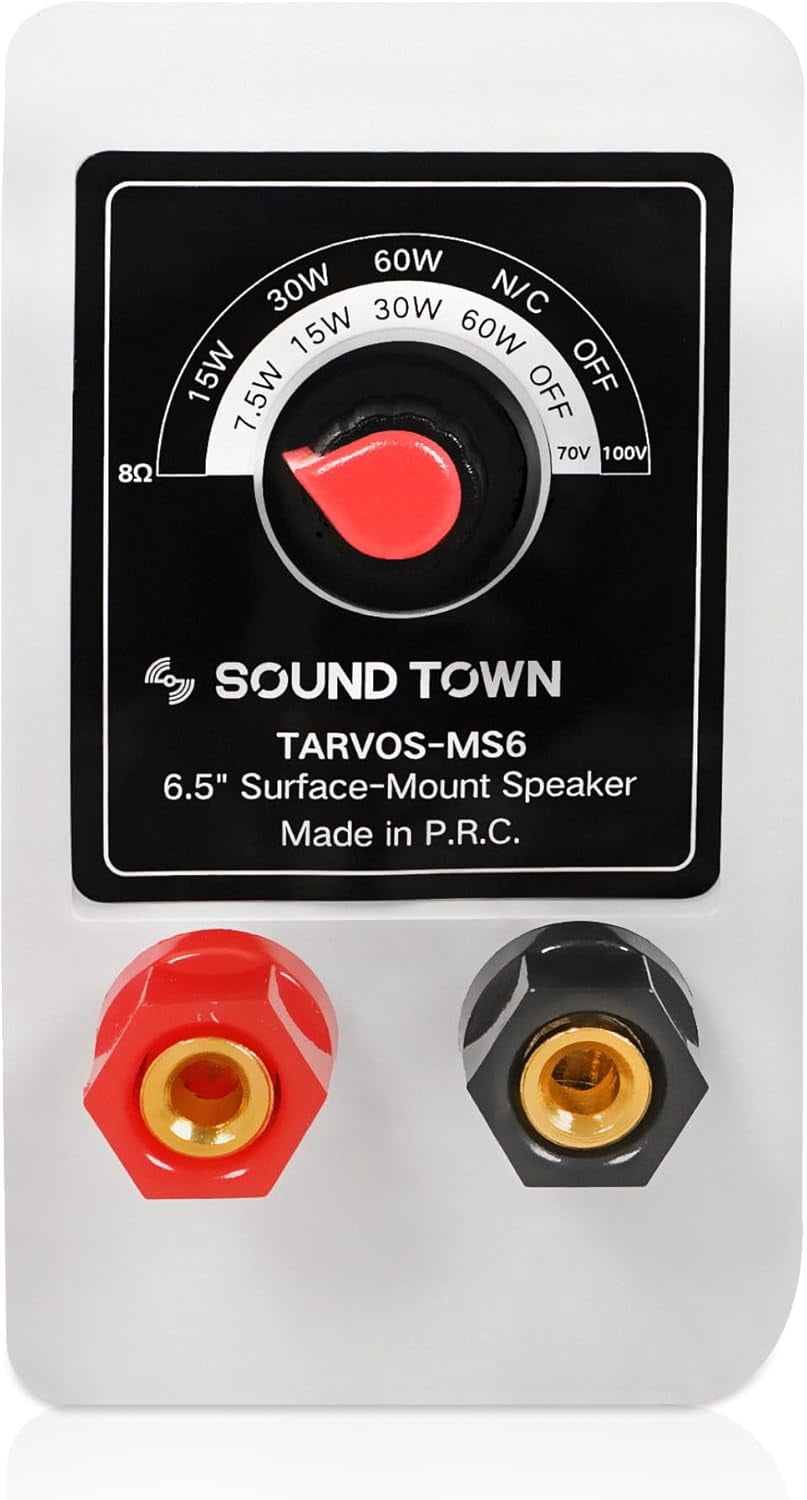 Sound Town Commercial Restaurant Bluetooth Amplifier + Surface-Mount Speaker Set, with One 6-Zone 70V/100V Amplifier with Bluetooth, 8 x 6.5-Inch Surface-Mount Speakers, White (STCA360X8MS6W)