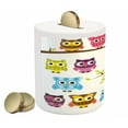 thumbnail image 2 of Cartoon Piggy Bank, Patchwork Quilt Style Owls on Branches Animals with Green Leaves Bird Mascots Print, Ceramic Coin Bank Money Box for Cash Saving, 3.6" X 3.2", Multicolor, by Ambesonne, 2 of 4