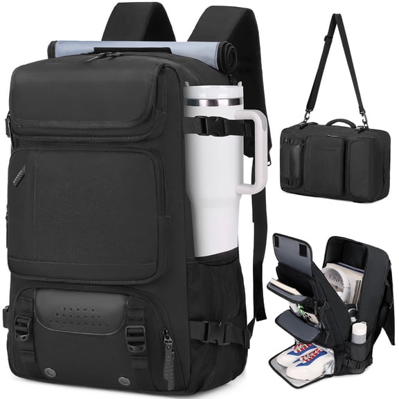 Carry-On Travel Backpack with Organizer Set, 15.6 in Laptop Compartment, Water-Resistant Weekender Bag for Women and Men, Black