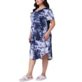 thumbnail image 4 of Camisones de mujer de tallas grandes Agnes Orinda, con cuello redondo, de tie dye, de manga corta, pijamas suaves, ropa de dormir, vestido midi de lounge 1X azul oscuro, 4 of 6