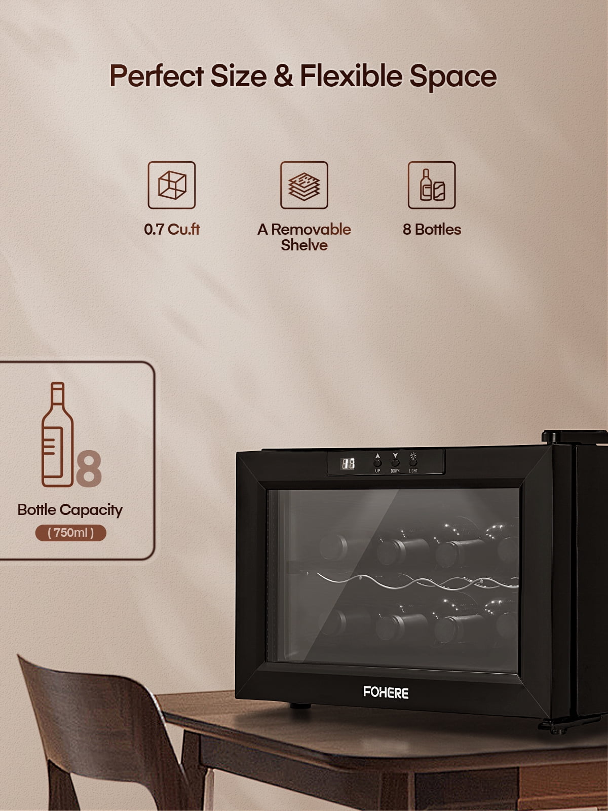 8 Bottles Freestanding Wine Cellar, Wine Fridge with Digital Temperature Control