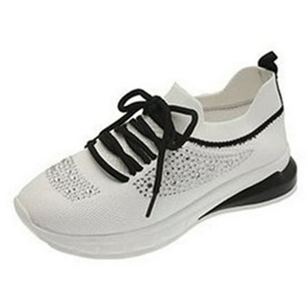 

Womens Rhinestone Casual Athletic Running Sneakers Mesh Knit Casual Walking Shoes Breathable Flat Knit Mesh Comfortable Work Shoe Black 38(240mm)