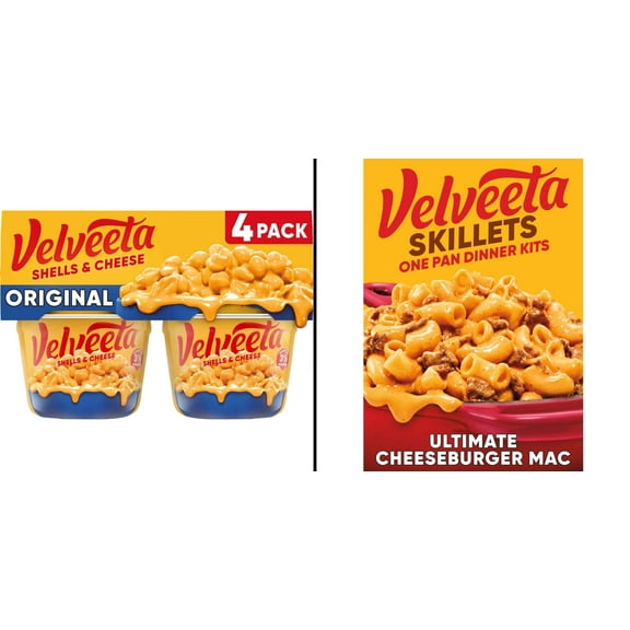 Velveeta Skillets Cheeseburger Mac Dinner Kit 12.8 oz & Velveeta Original Shells and Cheese Cups 4 ct