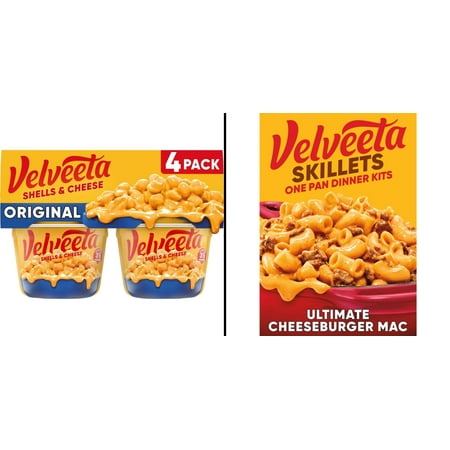 Velveeta Skillets Cheeseburger Mac Dinner Kit 12.8 oz & Velveeta Original Shells and Cheese Cups 4 ct