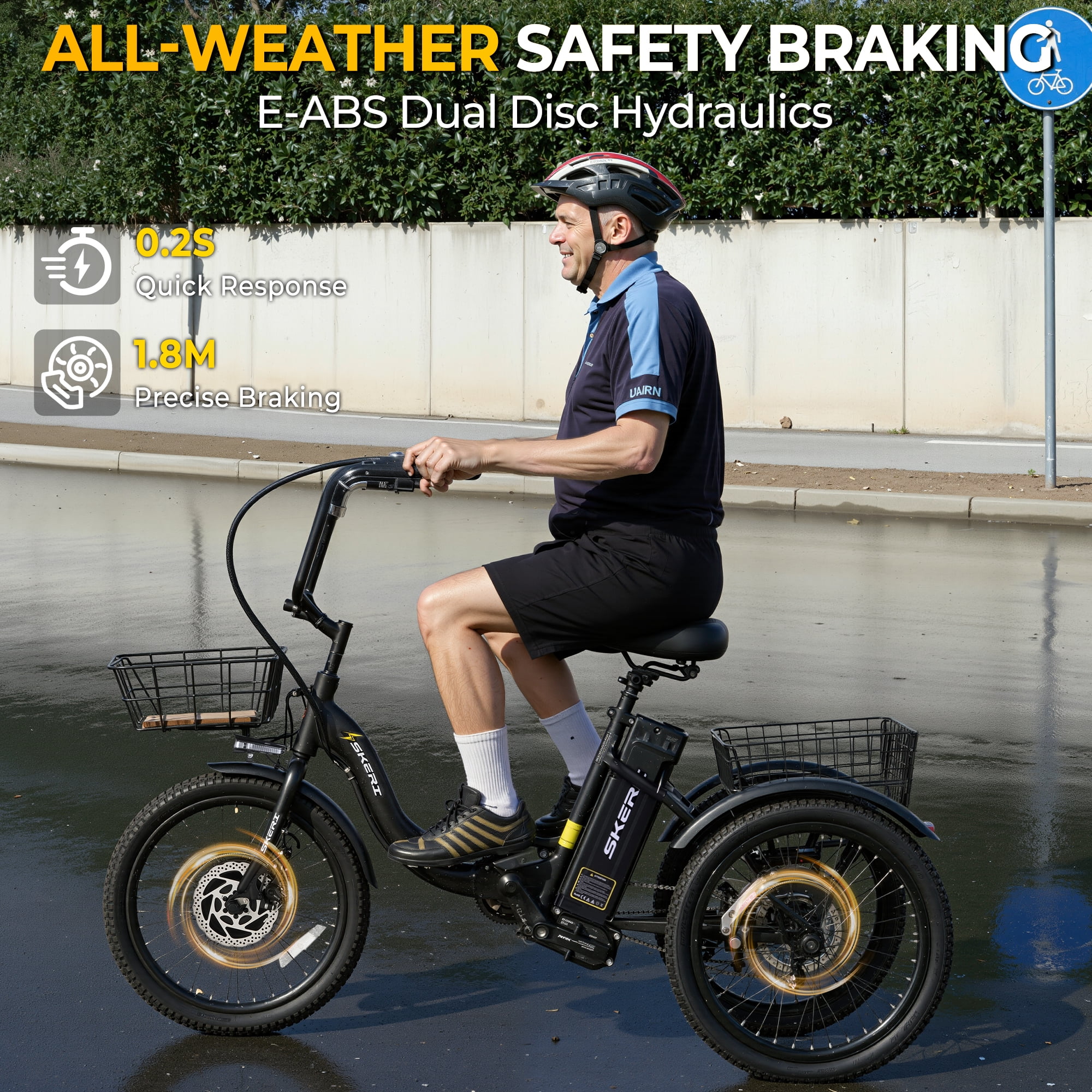 Skeri Electric Tricycle for Adults, 20” Folding Electric Trike,3 Wheels Electric Scooter Bicycle, Peak 1000W Step-Thru Etrike with 48V 20AH UL2849 Removable Battery and Large Basket