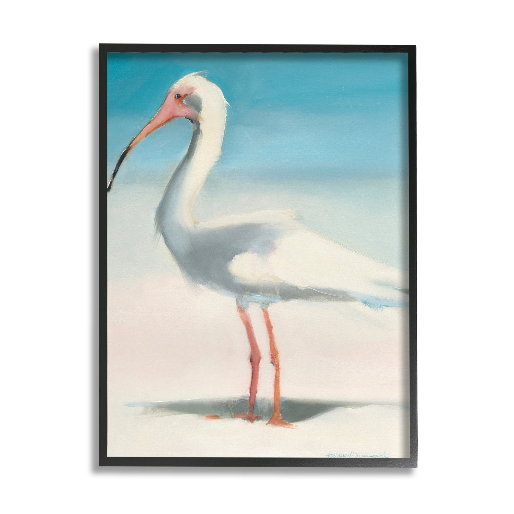 Stupell Industries Egret Portrait Beach Sand Gradient Coastal Painting Gray Framed Art Print Wall Art