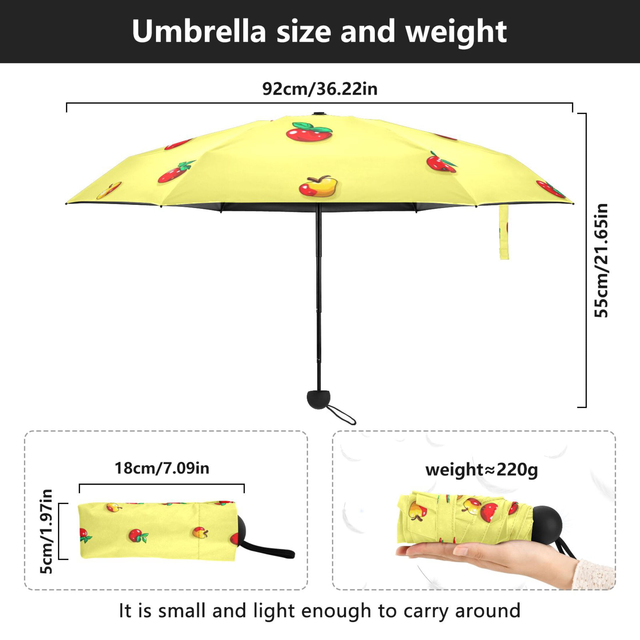 Apples Pattern Design Umbrellas for Sun Auto Open Close UV50+ Waterproof 5-Fold Compact Fiberglass Frame
