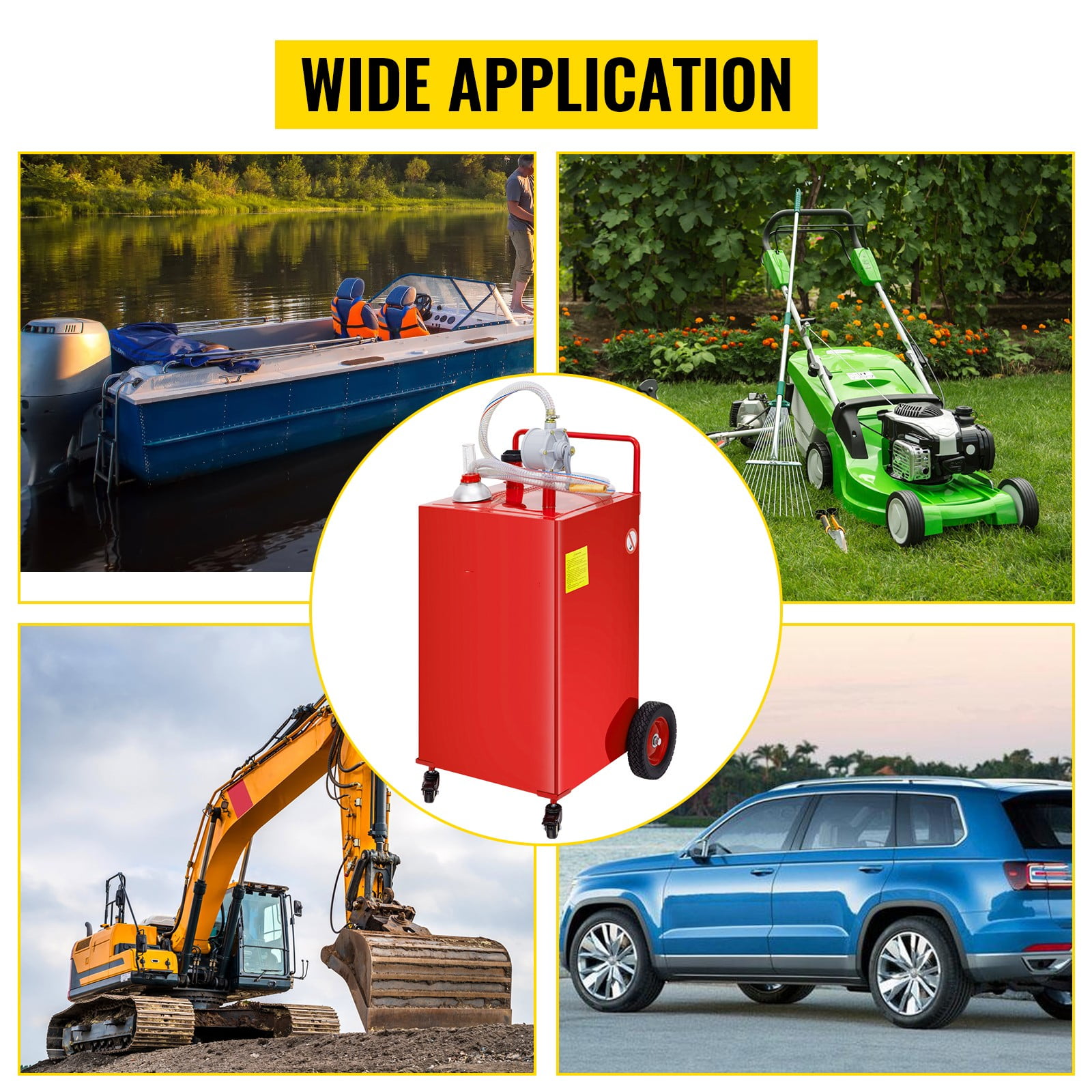 VEVOR Fuel Caddy Fuel Storage Tank 35 Gallon 4 Wheels with Manuel Pump, Red