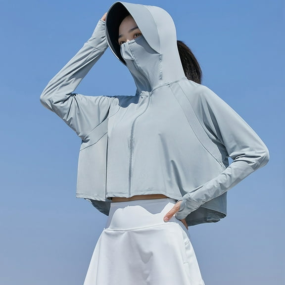 Women's UPF50 Ice Silk Sun Clothing Women's Summer Outdoor Cycling Hat Brim Sun Clothing Jacket 1x Cardigan for Women Womens Sweatshirt Cardigan Cardigan Sweater with Buttons 3/4 Sleeve Cardigan Thin