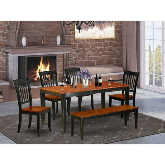 East West Furniture Dining Room Set Black & Cherry, NIDA6-BCH-W