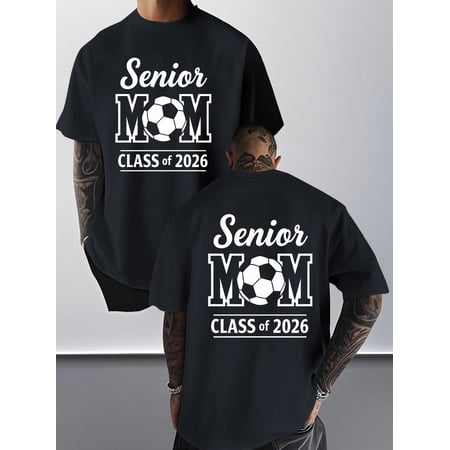 Senior Mom Class of 2026 Soccer Graphic T-Shirt - Proud Mother Graduation Sports Apparel - Retro White Print Black Tee