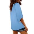 thumbnail image 5 of Craaazy Women's Relaxed Fit V Neck Blouse, Solid Color 3/4 Sleeve Tops, Comfy Casual Shirt for Spring & Summer Gifts, 5 of 8
