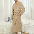 thumbnail image 7 of KyCheLot Mens Bath Robes Vintage Color Block Loose Long Sleeve with Belt over Knee Length Pajamas, 7 of 7