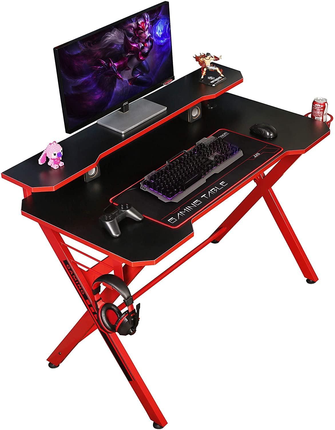 Tribesigns Ergonomic 55" Large Gaming Desk with Monitor Stand & Headphone Holder 