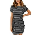 thumbnail image 2 of ZHUGeLI Women's Summer Sundress Women's Casual Fashion Short Sleeve Dress Summer Stripe Printing Dress Tiered Ruffle Boho Swing Dresses, 2 of 6