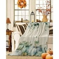 thumbnail image 2 of Green Blue Fall Flannel Blanket for Bed,Travel and Camping, Vintage Thanksgiving Pumpkins Rustic Super Soft Cozy Blanket for All Seasons 50"x60", 2 of 6