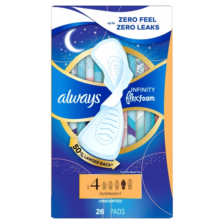 Always Infinity FlexFoam Pads, Size 4, Overnight, Wings, Unscented