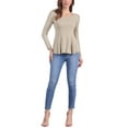 thumbnail image 2 of INSPIRAR CHIC Camisetas de Mujer de Manga Larga con Cuello Redondo Casual Camisas Peplum S Caqui, 2 of 6