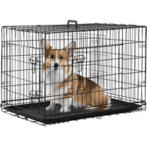 BORGEBY 30 Inch Dog Crate Kennel, Double-Door Folding Metal Dog Cage for Outdoor and Indoor, Portable with Plastic Leak-Proof Pan Tray，Black