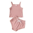 thumbnail image 1 of Newborn Baby Shorts Suit  Sling Plain Color Ribbed Camisole Tops+High Waist Triangle Short Pants, 1 of 10