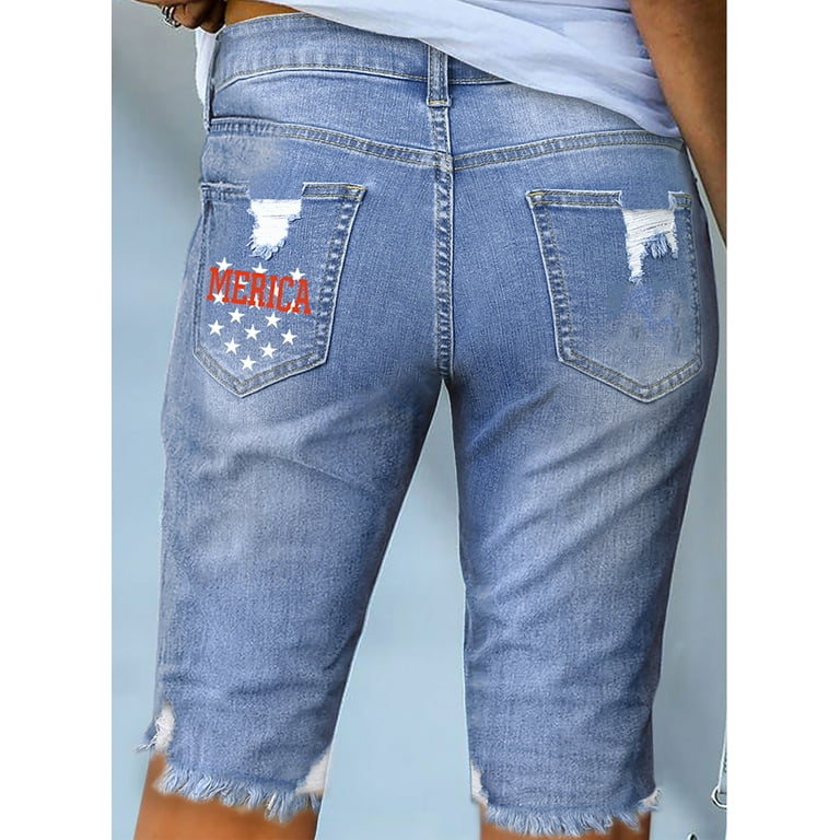 FARYSAYS Summer Womens Shorts Denim Bermuda Shorts for Women Knee