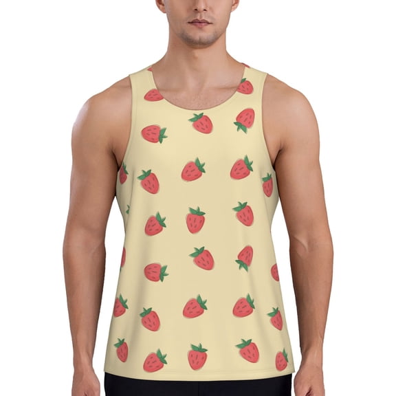 Gaeub Strawberries Men's Athletic Tank Top, Workout Sleeveless Shirts, Running Tank Tops for Gym, Running, Training - Small