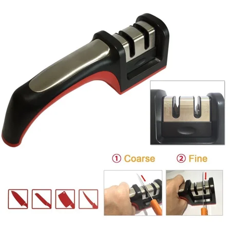 Kitchen Knife Sharpener 2 Stage (Coarse And Fine) Red (Stainless Steel)