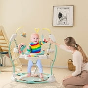 Amijoy Baby Stationary Activity Center, Infant Jumper with Removable Foot Pad, Baby Bouncer Animal Discovery Play Center with 360 Rotary Seat