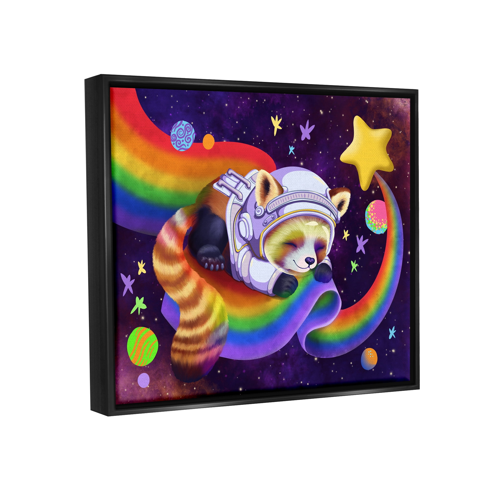 Stupell Industries Red Panda Rainbow Animals & Insects Painting Black Floater Framed Canvas Art Print Wall Art, 31 x 25