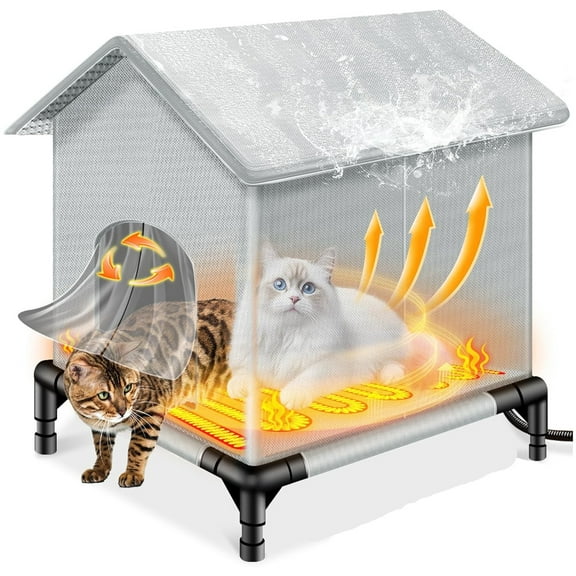 XZKING Insulated Heated Cat House for Outside Winter, Outdoor Indoor Cat Shelter with Heater Pad , Kitty Weatherproof Cat House, Insulated Cat House