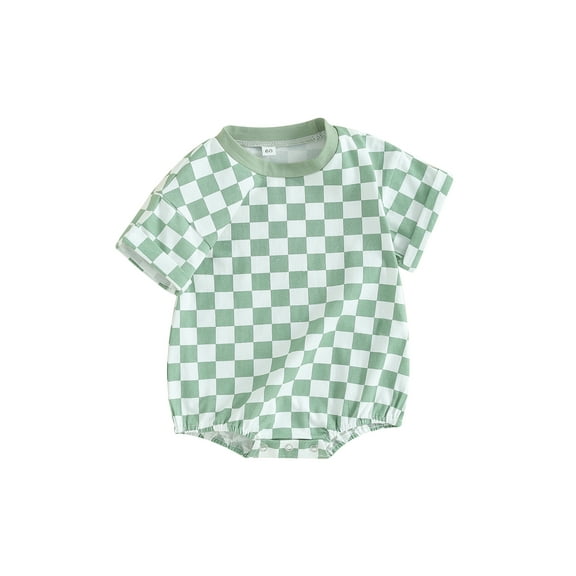 Bagilaanoe Newborn Baby Girl Boy Rompers Checkerboard Print Short Sleeve Bodysuits 3M 6M 12M 18M Infant Casual One Piece Short Jumpsuit