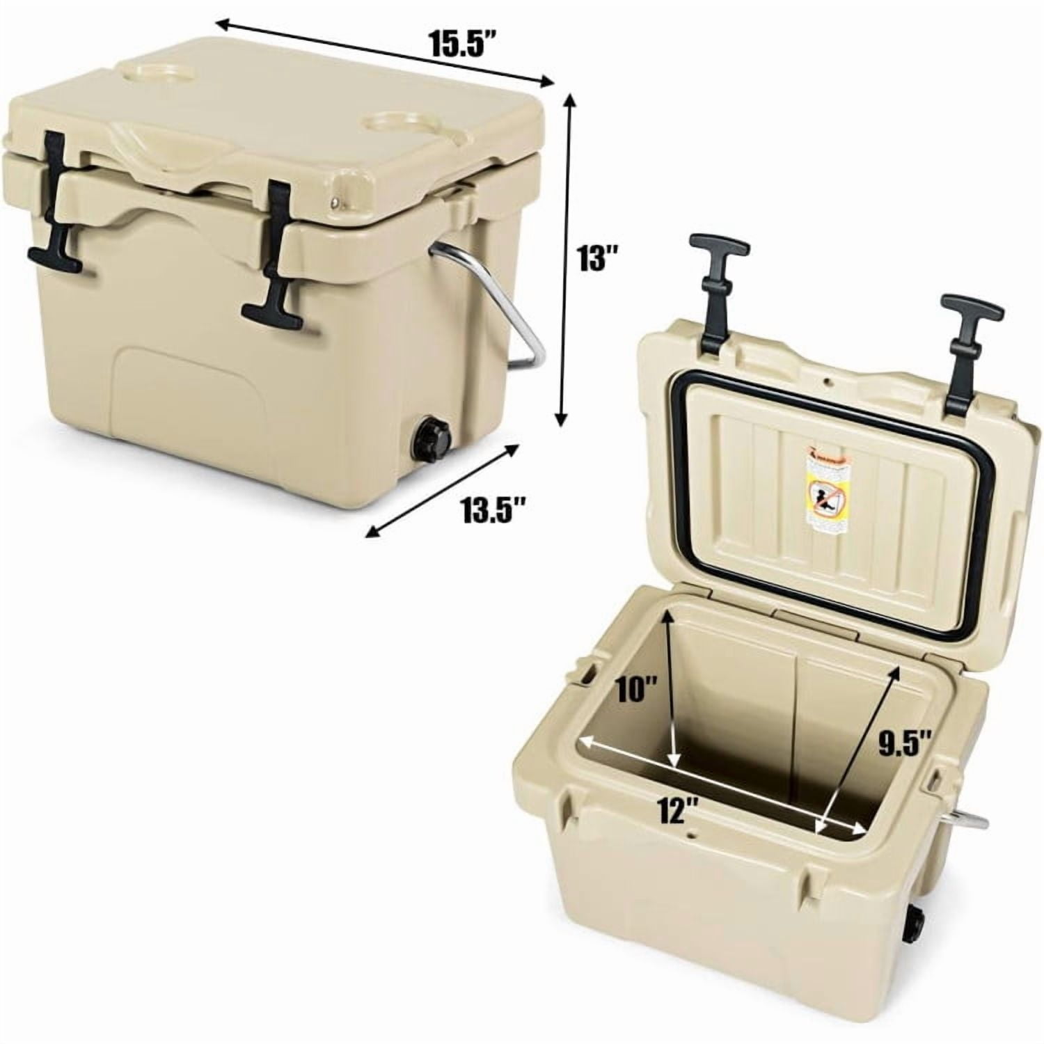 Yardi Yarda 16 Quart 24-Can Capacity Portable Insulated Ice Cooler with 2 Cup Holders-Khaki, Quart Portable Freezer Electric Cooler Car Refrigerator