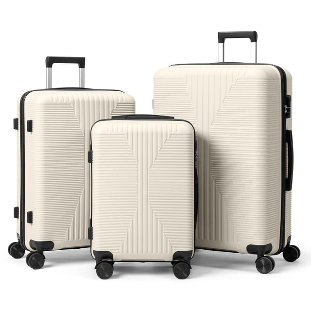 Ktaxon Ensemble de Bagages 3 Pcs, Ensemble de Valises avec Roues Pivotantes à 360°, Bagage Rigide Léger 20 Po24 Po28 Po, Blanc
