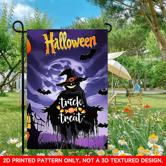 1 PC, 2D Flat/ Garden flag, Halloween Witch Purple Sky design pattern, 11.8x17.7 inches (30x45cm), fashionable 2D pattern, autumn Thanksgiving Halloween garden flag, home outdoor courtyard lawn garde