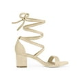 thumbnail image 3 of BLISSFUL STEP Women's Open Toe Lace up Sandals Mid Block Heels Sandals Beige 10, 3 of 7