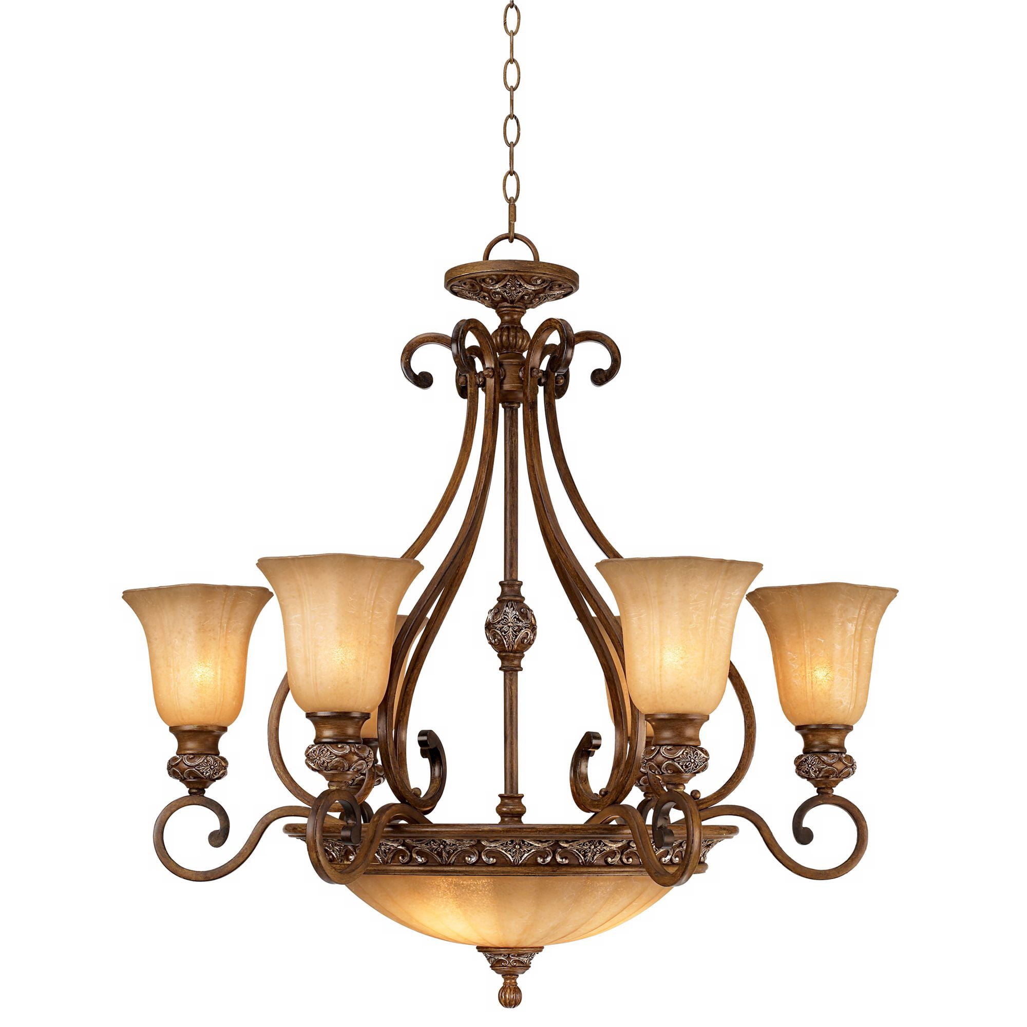 Kathy Ireland Sterling Estate Golden Bronze Chandelier 34 1/2" Wide Rustic Champagne Bowl Shade 9-Light Fixture for Dining Room House Kitchen Island