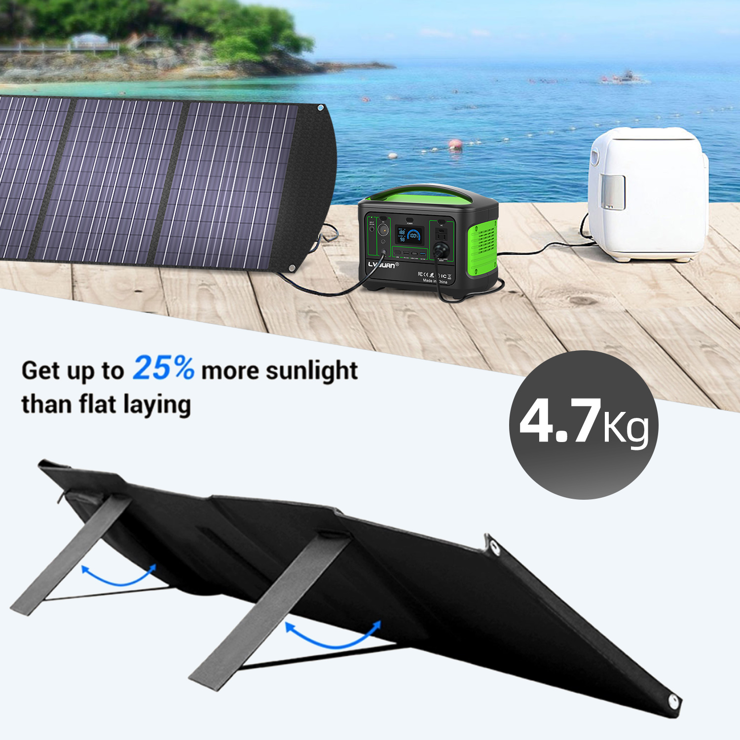 LVYUAN 120 Watt Portable Solar Panel for Power Station, Foldable Solar Charger with Adjustable Kickstands Waterproof IP67 for Home, RV, Boat, Outdoor, Camping, off Grid System